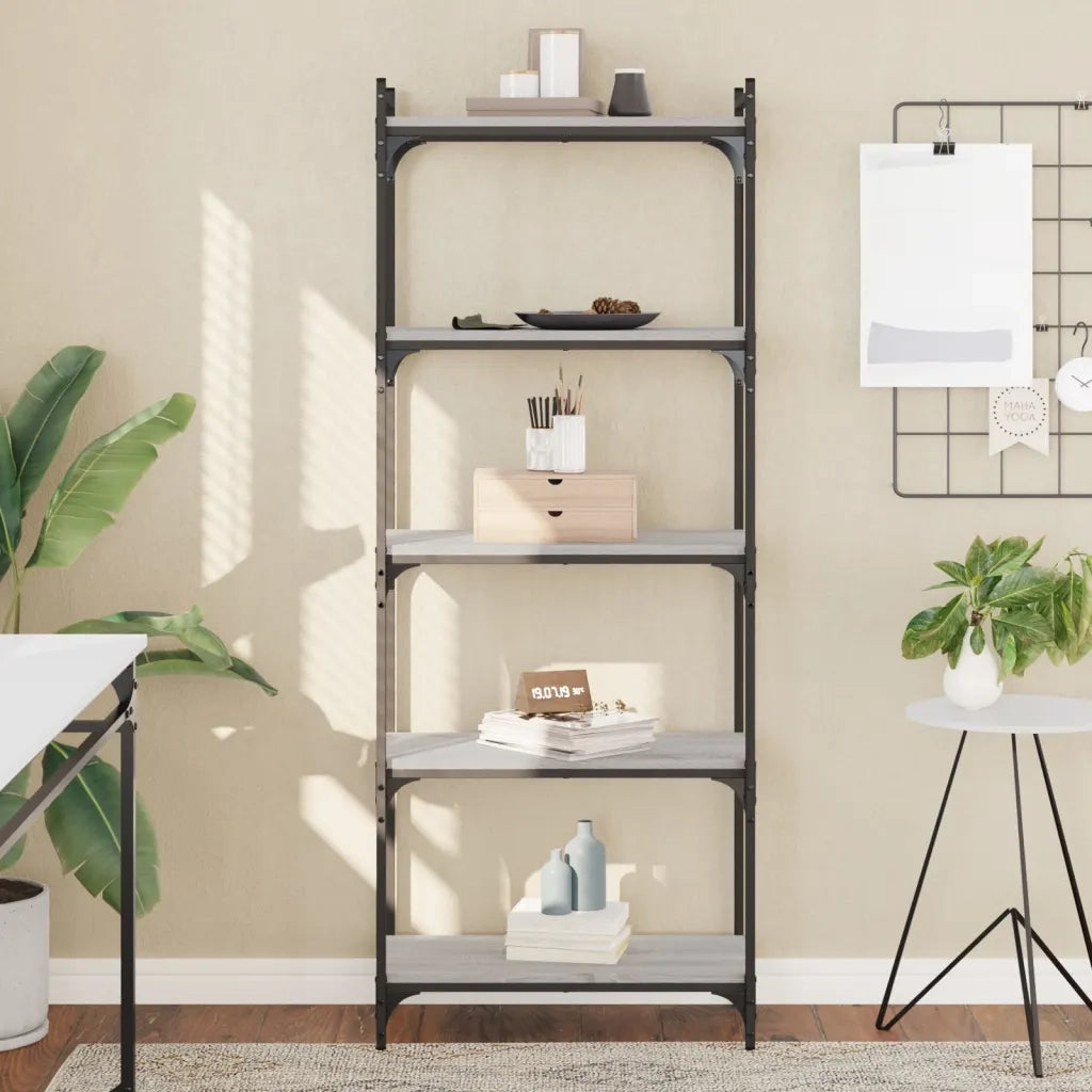 Libreria 5 Ripiani-Scaffale per Libri-Mobile di Stoccaggio Grigio Sonoma 60x30x154cm Legno Multistrato