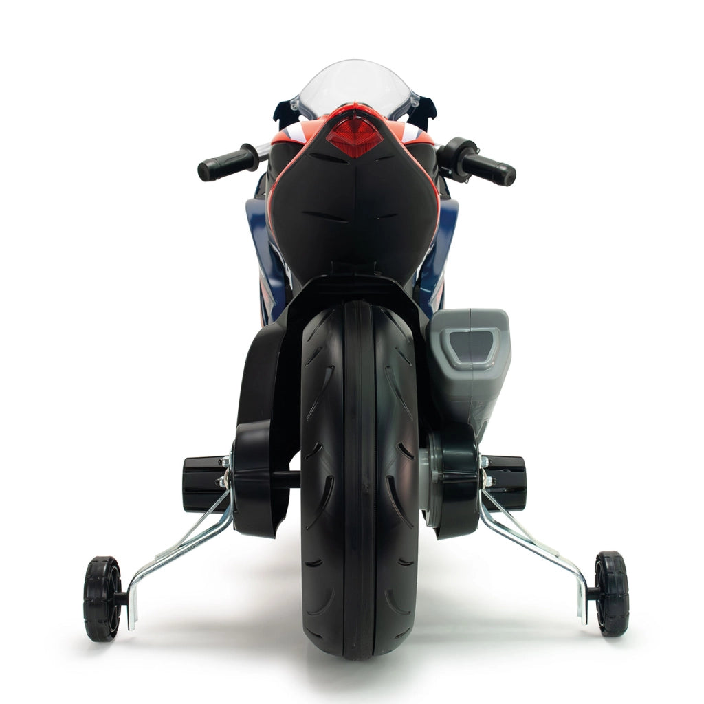 Moto Elettrica per Bambini 12V Honda Competición con Luci Suoni e Ruote Stabilizzatrici Blu