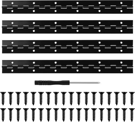 Set di 4 Cardini per Pianoforte 30cm x 3cm Lunghezza Cardine Nero Cardine per Pianoforte Cardini per Porte Cardini a Viti con Chiave a Tastone per Pianoforte Porta Armadio Mobili con Viti e Chiave a Tastone