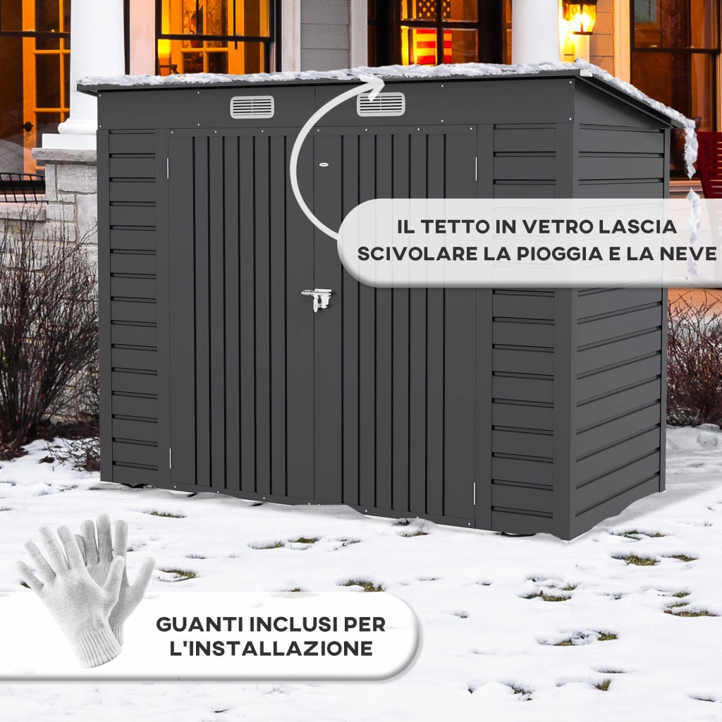 Capanno Porta Attrezzi con Ripiani Regolabili e Chiavistello 249x121x183 cm in Acciaio Zincato Grigio