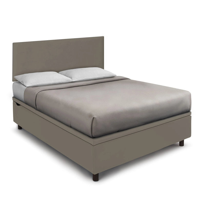 Letto imbottito Matrimoniale 180x190 cm Flat - Similpelle,Cappuccino,Contenitore