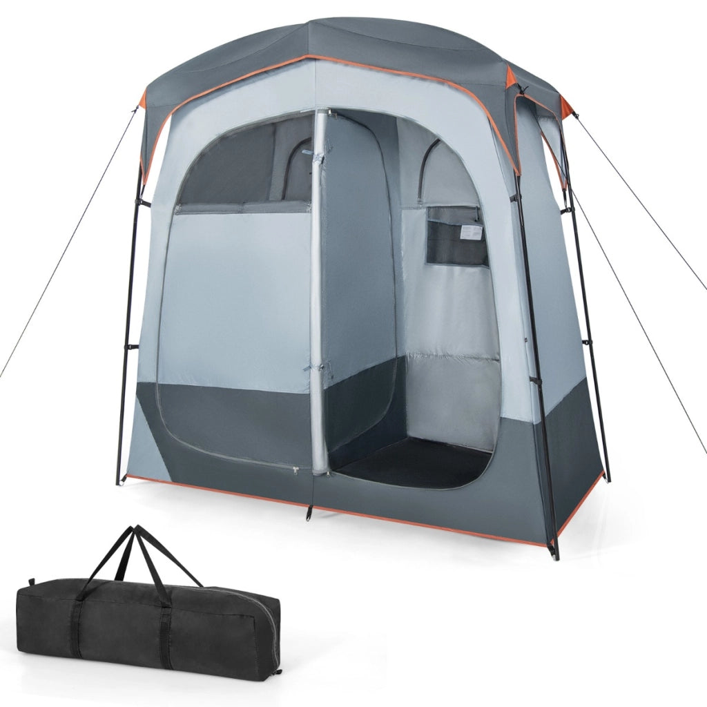 Tenda da doccia a 2 stanze con parapioggia rimovibile borsa per il trasporto, Tenda grande per la privacy Grigio-Tende