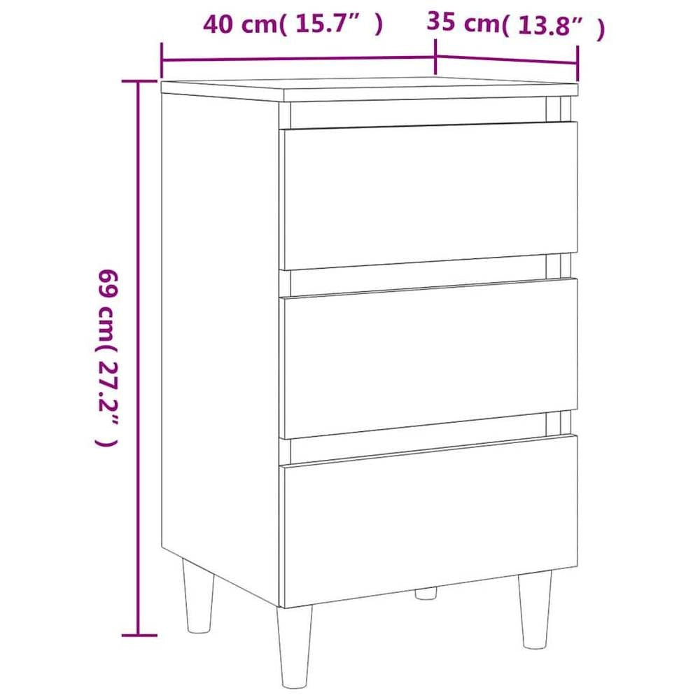 Nightstand With Solid Wood Legs, Concrete Grey, 40x35x69 Cm