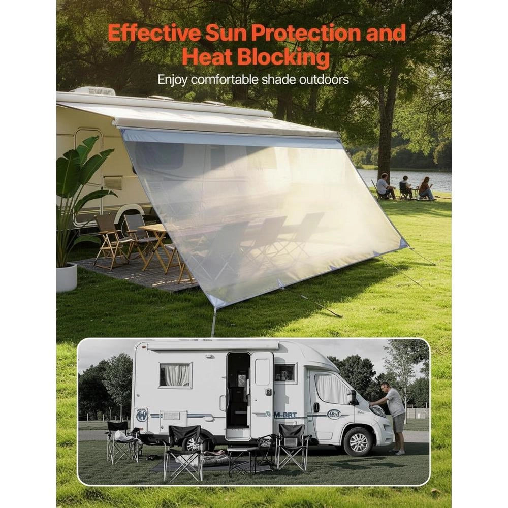 Sunshade (2 X 4.3 M) For Awnings (4.5 M), Awning Front Panel Made Of Polyester Mesh Fabric, Double-stitched And Breathable Privacy Screen For Motorhomes, Camping And Caravans