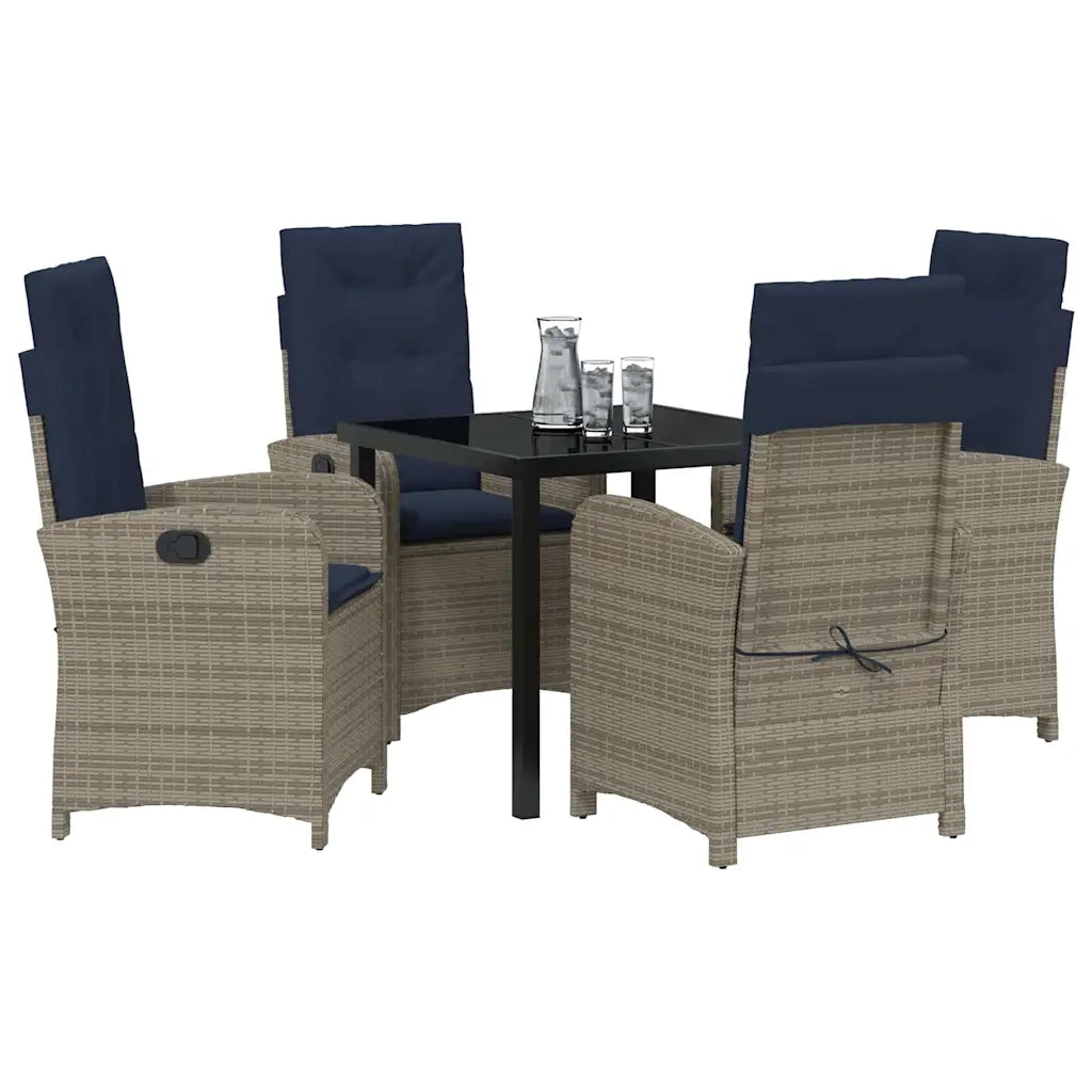 Set da Pranzo per Giardino con cuscino 5 pcs Grigio polyrattan 3380352