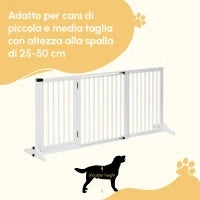 Cancellino per Cani Taglia Regolabile a 3 Pannelli, in Legno di Pino, 113-166x36x71 cm, Bianco