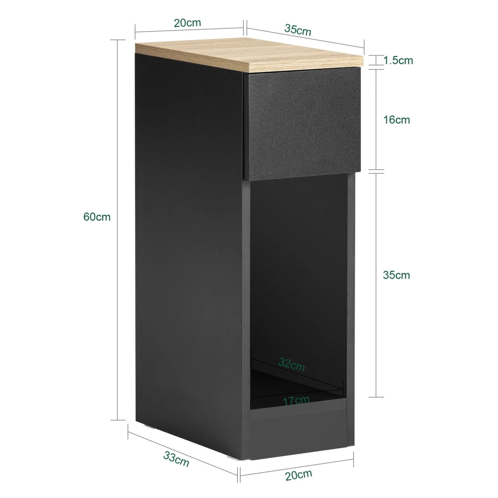 Comodino con cassetto per letto a molle 20x60x35 cm Nero FBT111-SCH
