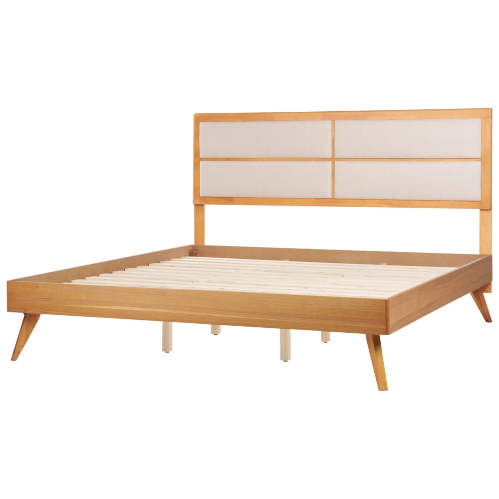Letto 180 x 200 cm in frassino marrone MDF rete a doghe testata imbottita design moderno