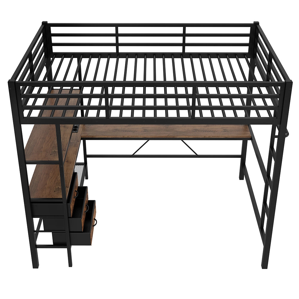 Letto mezzanino 140x200cm - Xylo - nero, LED telecomando, USB, 3 cassetti, EN747