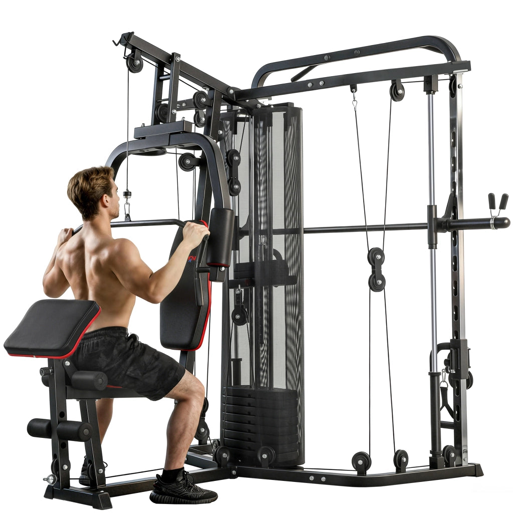 Stazione di allenamento multifunzione ¨C zephmum ¨C con pesi 65kg, lat machine, preacher curl, butterfly