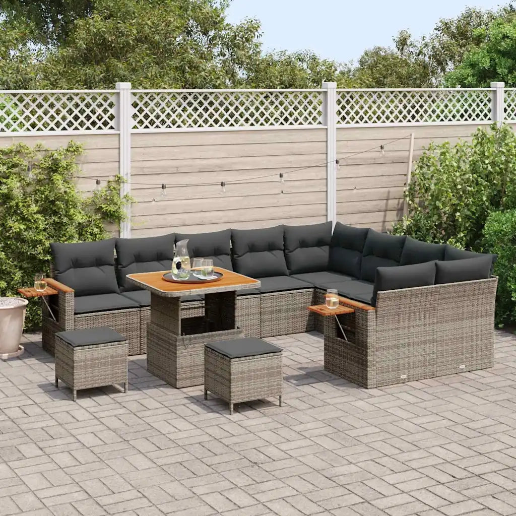Set Divano da Giardino con cuscino 13 pcs Grigio polyrattan