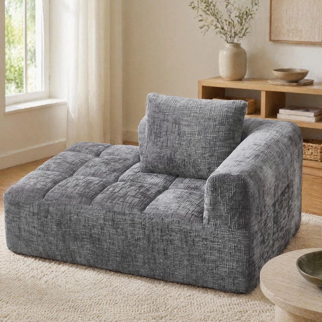 DIVANO Chaise longue 158x90x60 cm in Chenille Grigio con cuscino