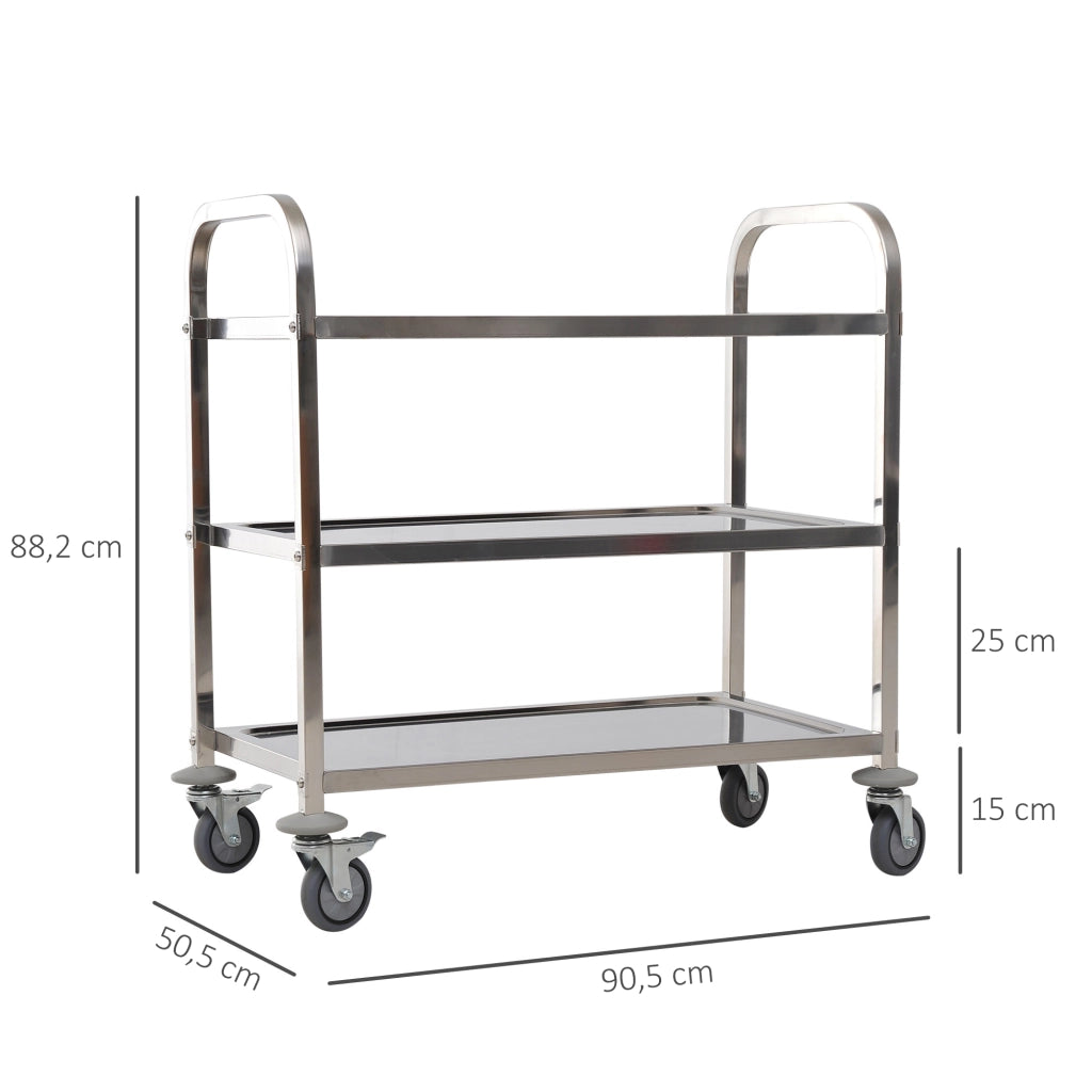 Carrello Portavivande con Bandeje e 2 Bracci ¨C zephmum ¨C Acciaio Inox 90.5x50.5x88.2 cm