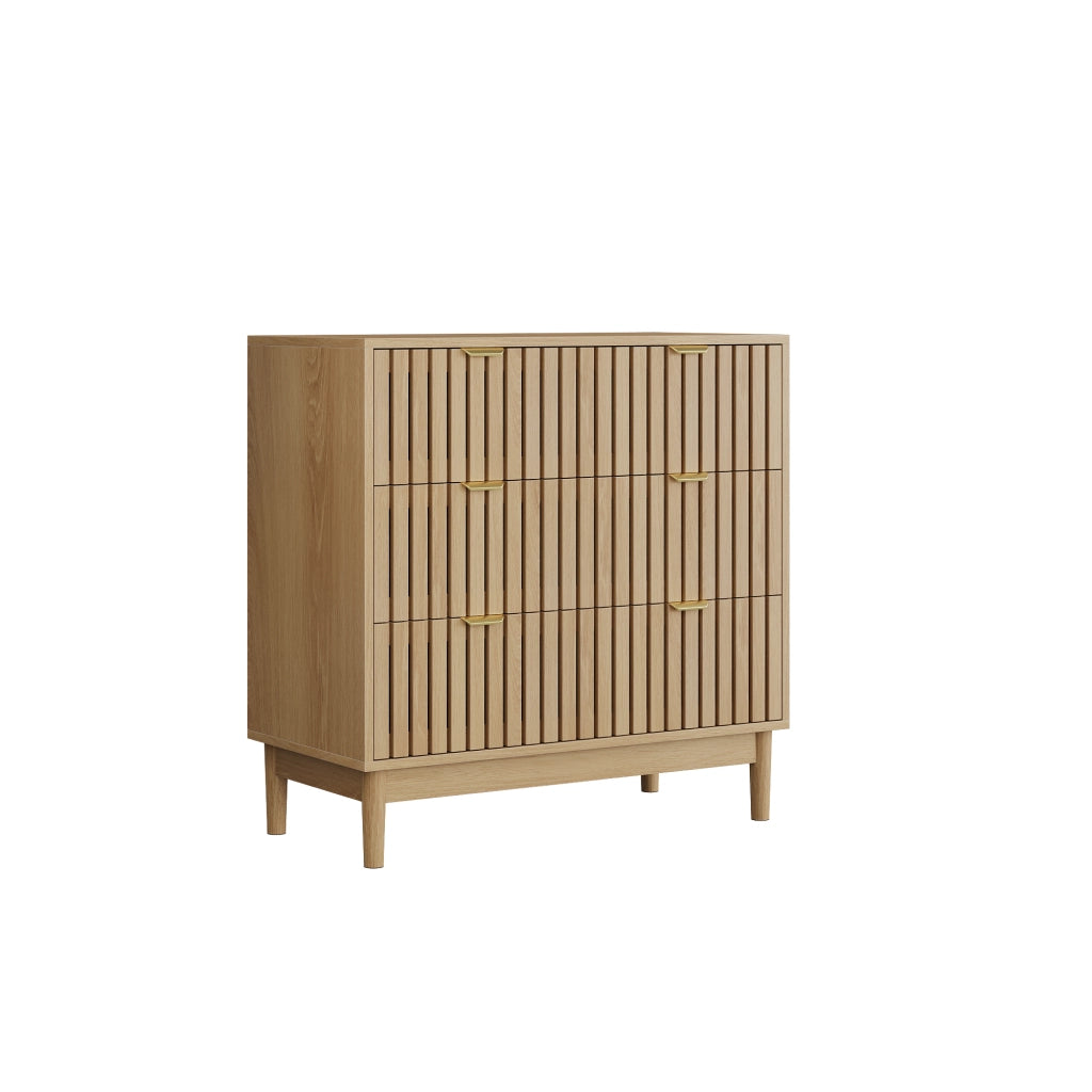 Credenza moderna in stile retrò con 3 cassetti, finitura rovere, per soggiorno, camera da letto e ingresso