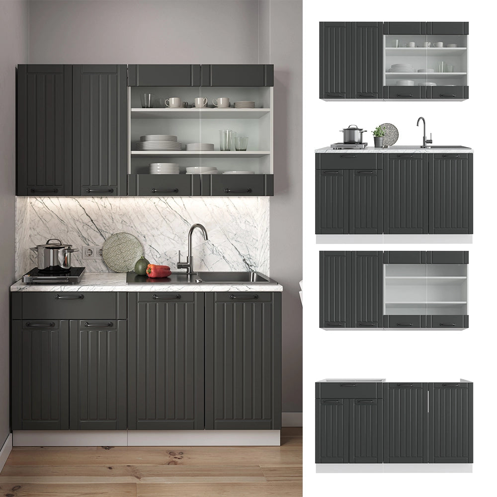 Cucina completa Fame-Line Antracite rustico/Bianco 140 cm, PL Marmo Vicco