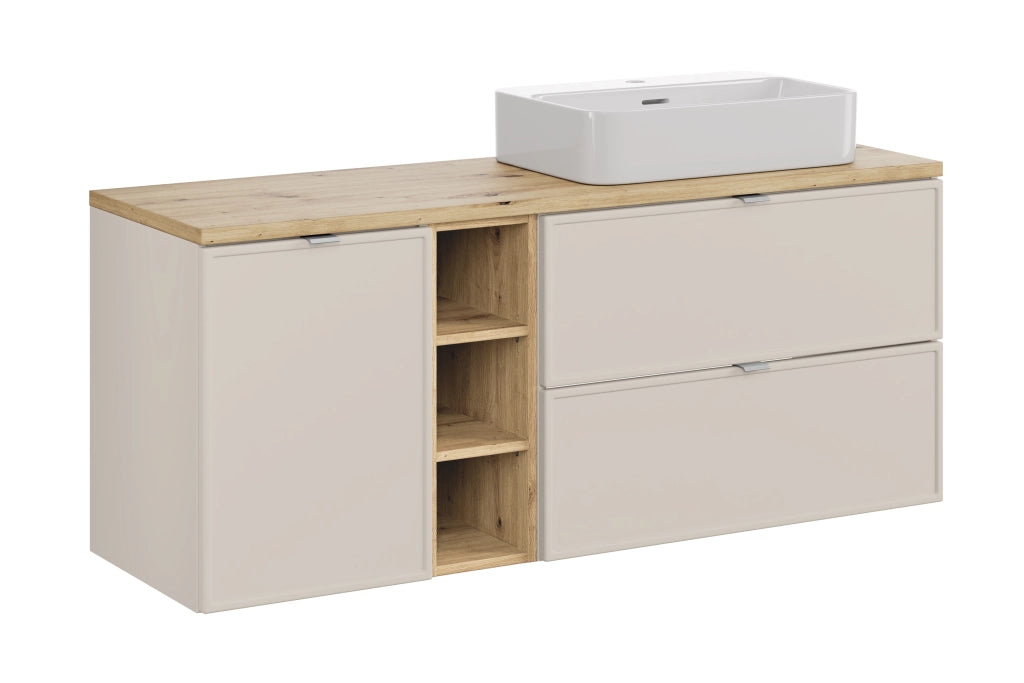 Set mobili bagno 140 cm con piano e lavabo da appoggio Trust Bella Cashmere 140 cm