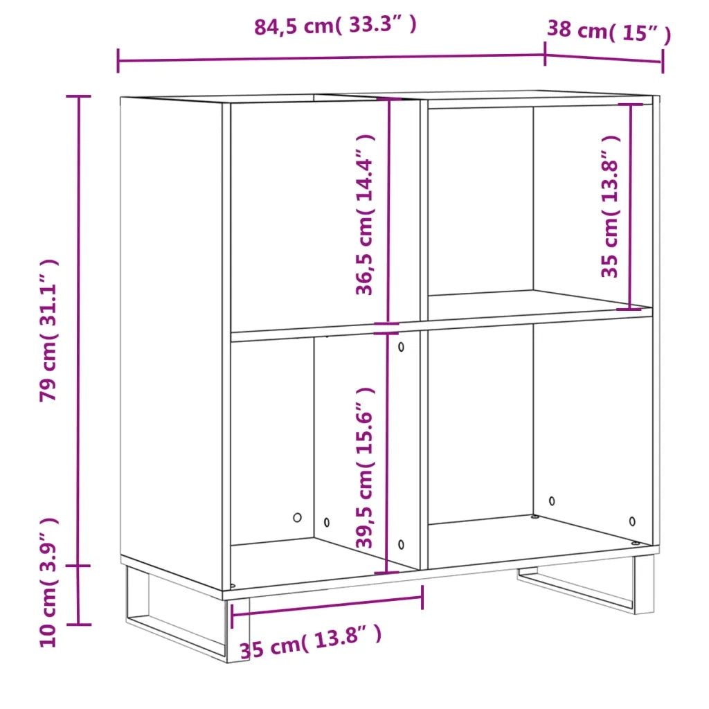 Mobile Porta Dischi Grigio Cemento 84,5x38x89 Legno Multistrato 831784