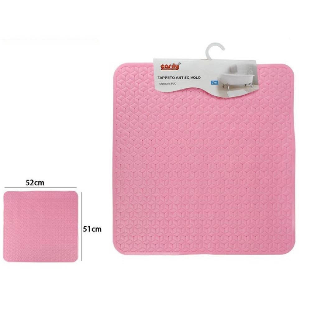Trade Shop - Tappeto Tappetino In Pvc Rosa Antiscivolo Vasca Da Bagno Doccia 51 X 52 Cm 59637 -