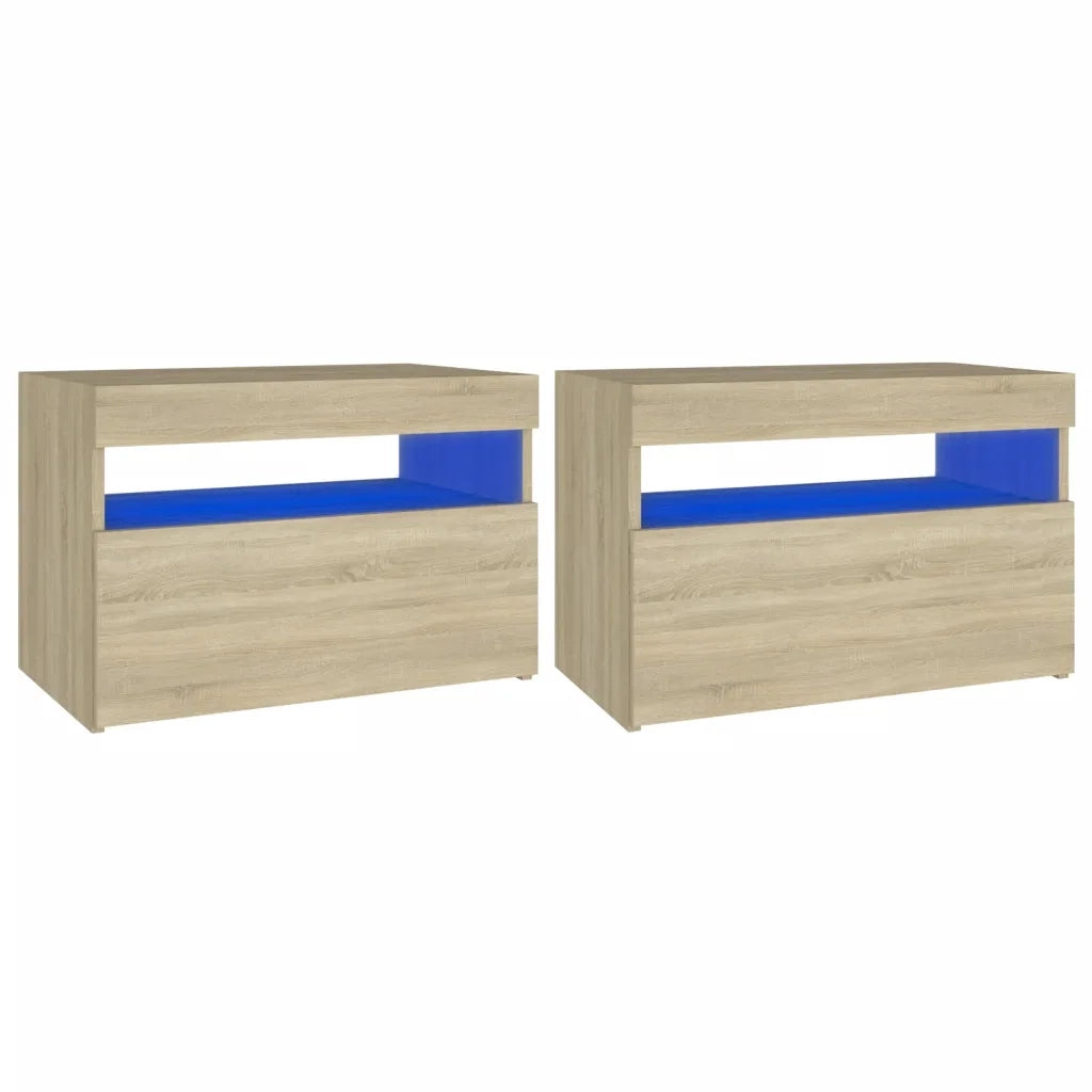 Comodini con Luci LED 2 pz-Set di 2 Tavolino da notte Rovere Sonoma 60x35x40 cm
