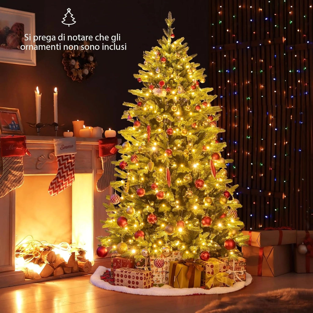 Albero di Natale 150/180/210 cm, Albero di Natale Pre-illuminato on Cerniera con 250/350 /470 Luci a LED Multicolori e Bianco Caldo, 11 Modalità di Illuminazione, 844/1168/1646 Rami (180 CM)