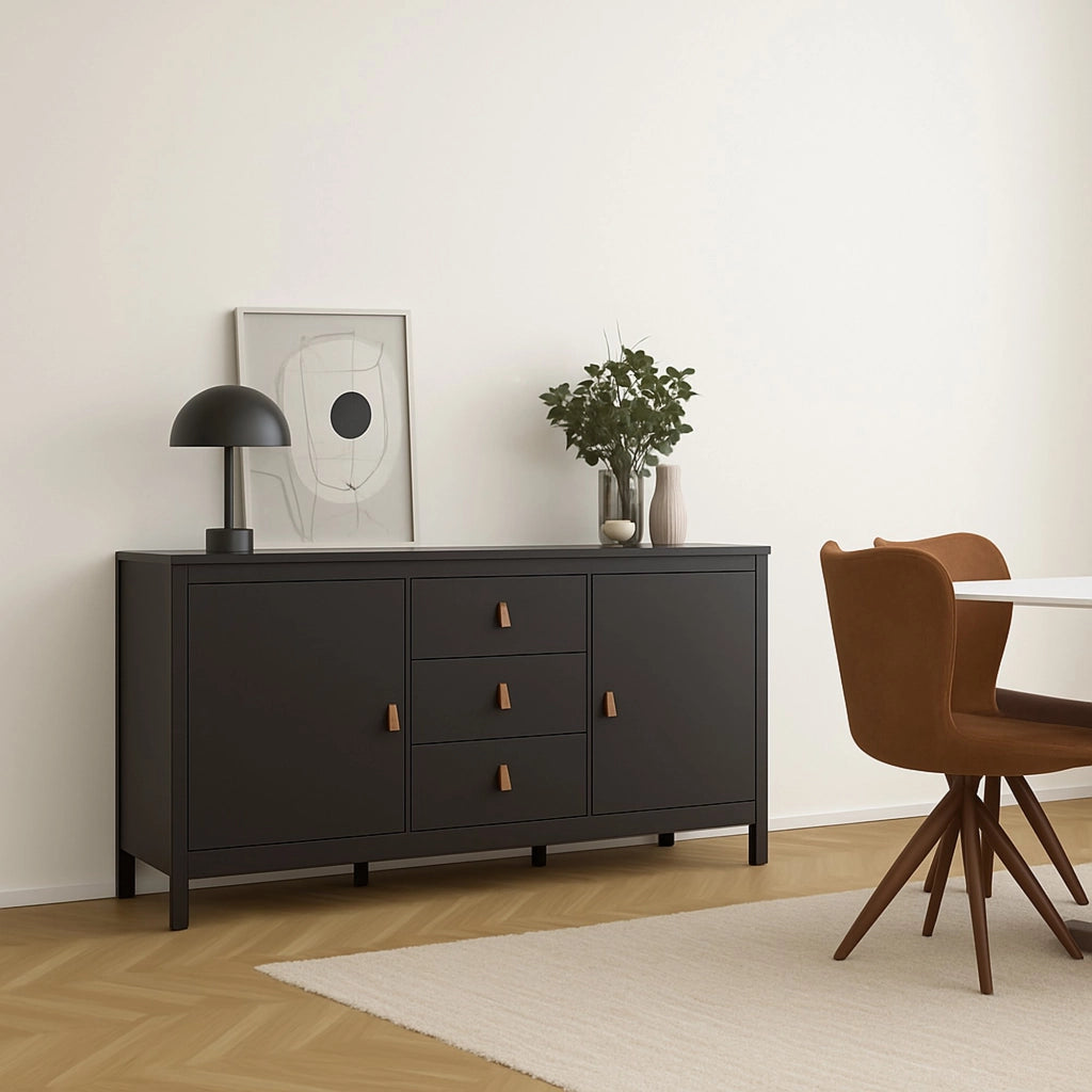 Credenza Whitney, Buffet da soggiorno, Madia da salotto, Dispensa da cucina, 151x38 h80 cm, Nero