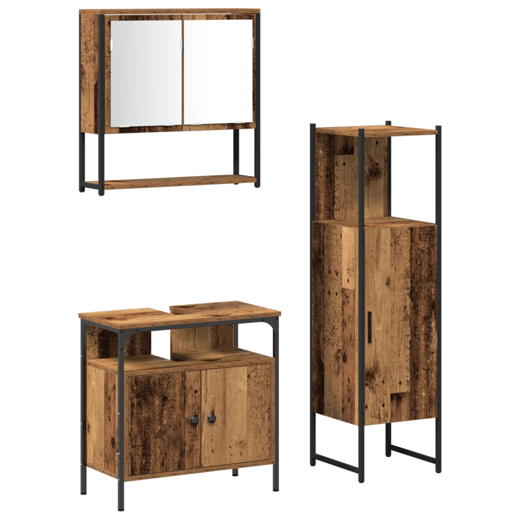 Set di Mobili da Bagno 3 Pezzi Legno Antico