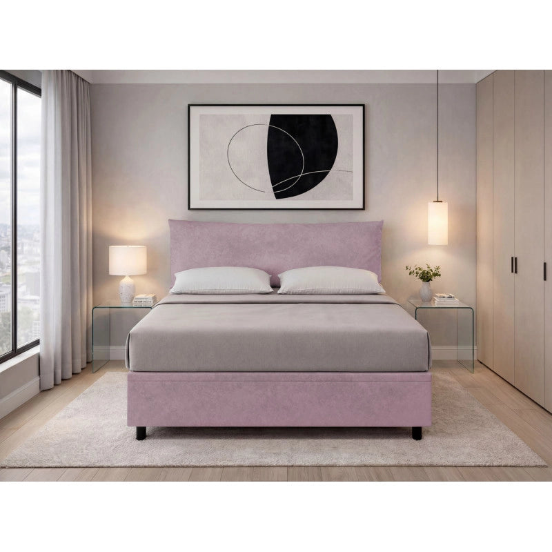 Letto imbottito Matrimoniale 180x200 cm Soft - Contenitore,Glicine,Microfibra
