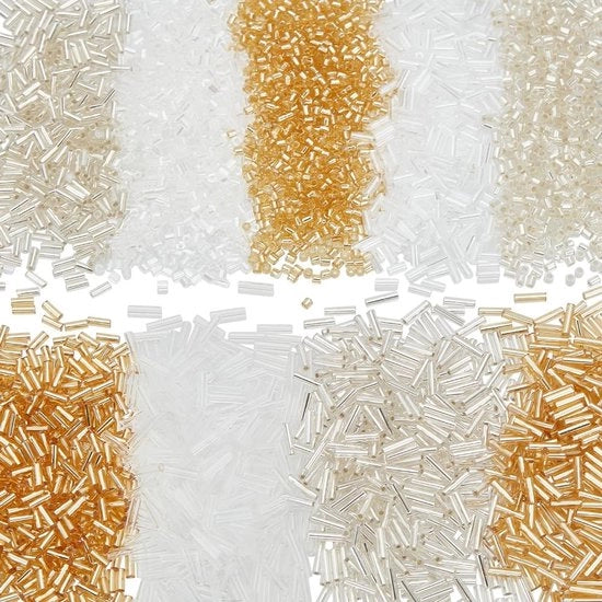 Rocailles in Gomma - 2700 Stuks - Gomma Giallo/Argento - Dimensioni Variabili 1-6mm - Spacer per Sieradistica - Ideali per Fai da Te
