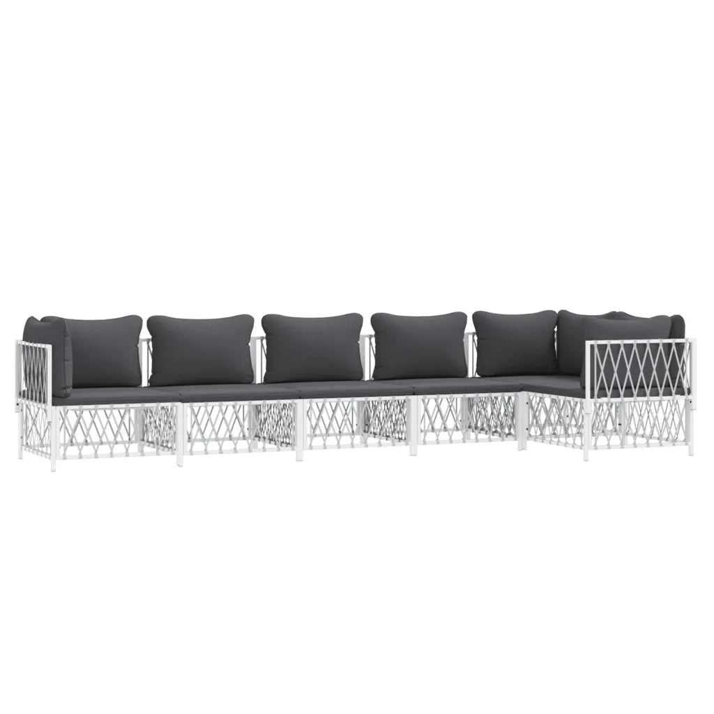Set Salotto da Giardino 6 pz con Cuscini in Acciaio Bianco 3186876