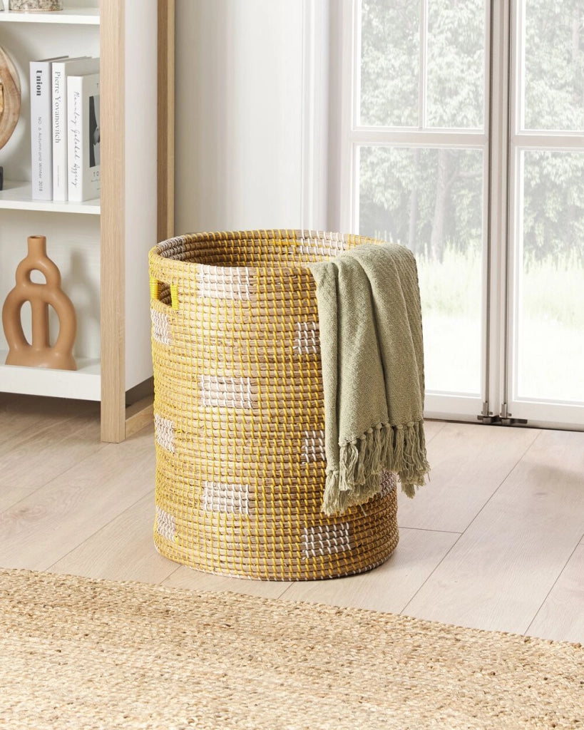 Cesta di seagrass con manici in plastica leggera Cesta per il bucato fatta a mano Stile rustico Boho Soggiorno Bagno