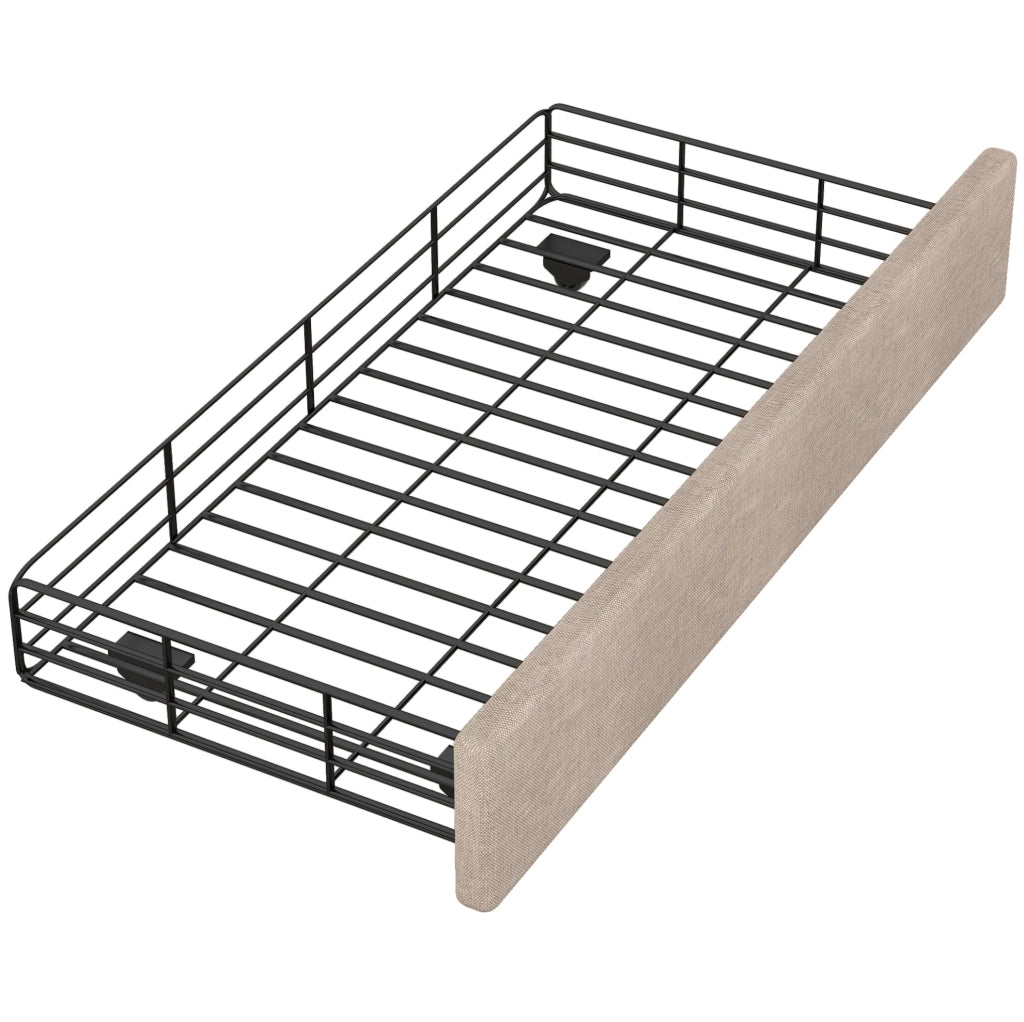 Letto imbottito 90x200 cm con cassetti; testiera regolabile; MDF; beige