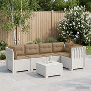 Divano da Giardino 5 Posti con Cuscini Stile Rattan PP Bianco 3444060