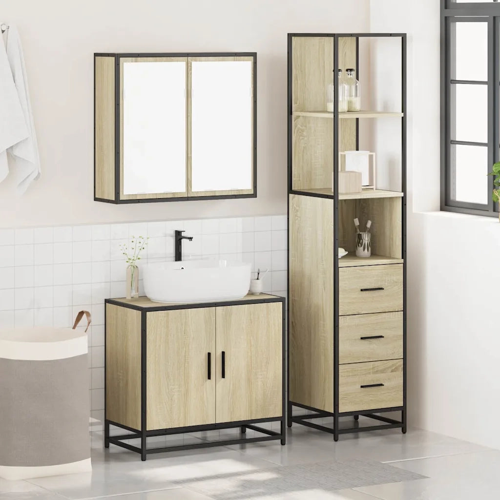 Set Mobili da Bagno 3 pz Rovere Sonoma in Legno Multistrato