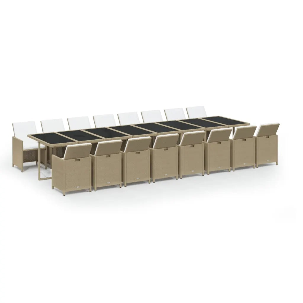 Set da Pranzo da Giardino 17 pz con Cuscini Beige in Polyrattan 3095677