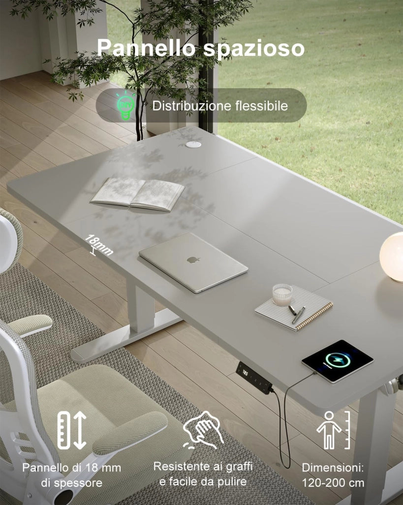 120 x 80 CM scrivania regolabile in altezza, scrivania da ufficio con quattro sezioni, scrivania per computer con funzione di memoria, Grigio