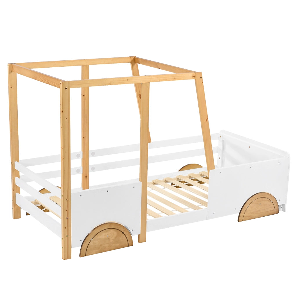 Letto a forma di auto per bambini bianco e natural in MDF 90x200cm