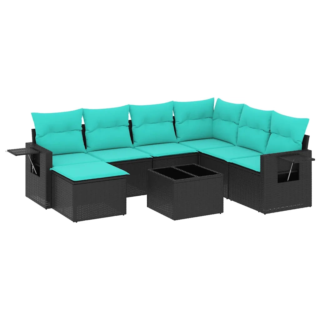 Set Divani da Giardino 8 pz con Cuscini Nero in Polyrattan 3220506