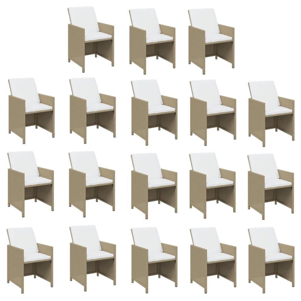 Set da Pranzo per Giardino 19pz con Cuscini in Polyrattan Beige cod mxl 36001