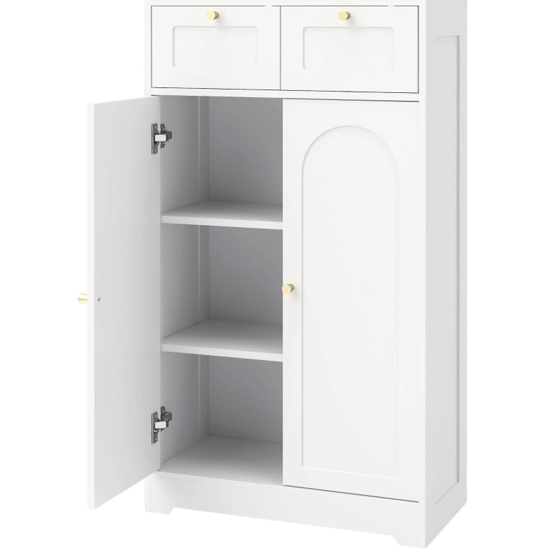 Mobiletto bagno bianco con 2 cassetti e ripiano regolabile 60x30x108 cm