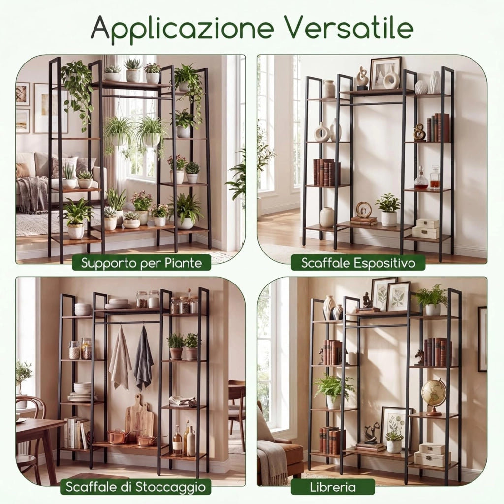 Scaffale Portapiante con Luci Regolabili, Scaffale Portavasi a 10 Ripiani con Telecomando e 4 Modalità d'Illuminazione, Portafiori da Interno ed Esterno in Legno e Metallo, Marrone