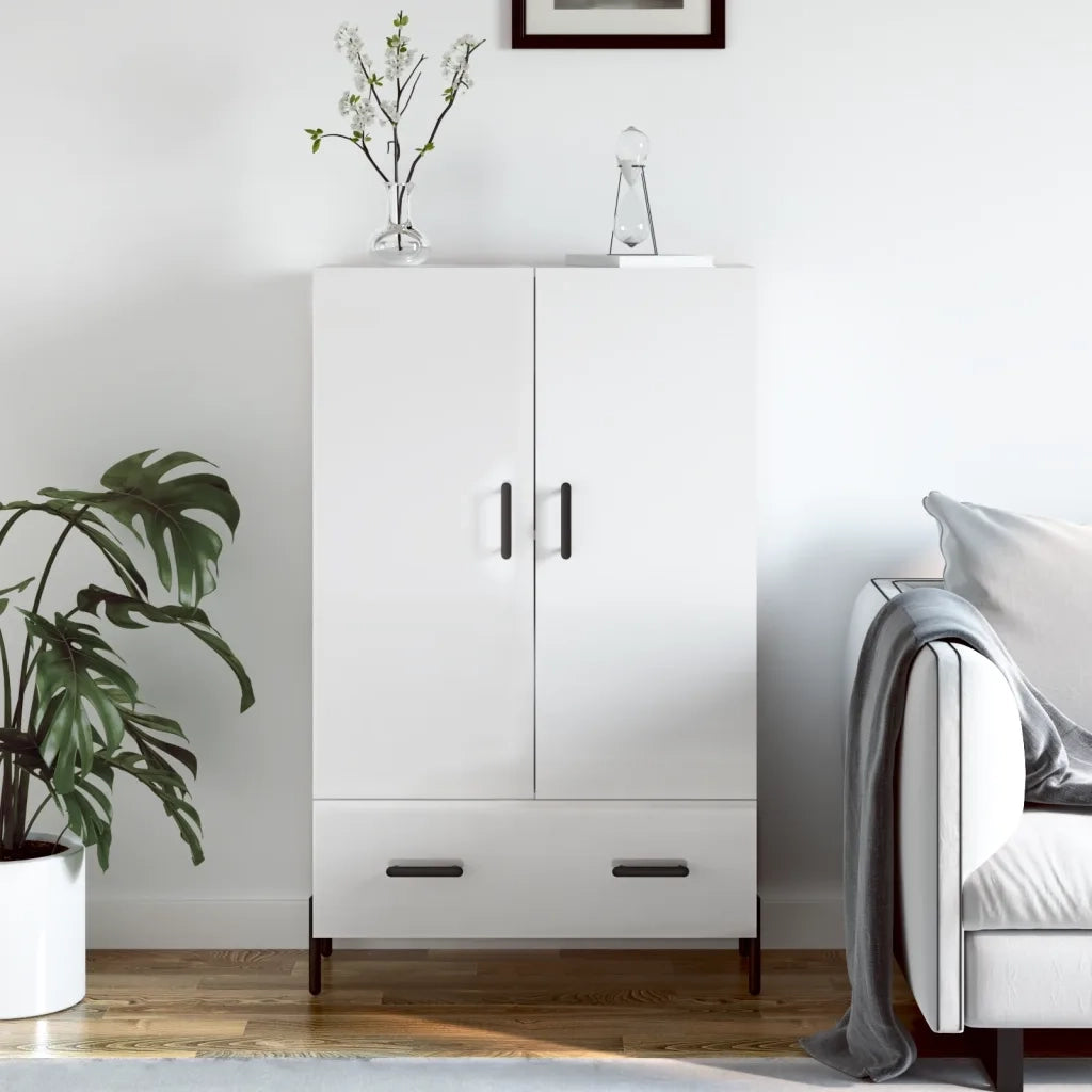 Credenza | Madia | Buffet da pranzo | Armadio da pranzo Bianco Lucido 69,5x31x115 cm in Legno Multistrato