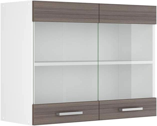 Mobile da cucina in vetro R-Line, Grigio nobile, 80 cm, per la libera combinazione all'interno di sistemi cucina modulari
