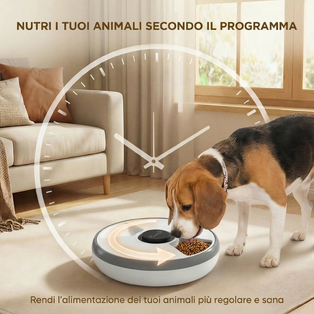 Distributore Automatico Cibo Gatti e Cani con Timer e Display LED. 1-6 Pasti al Giorno. per Cibo Secco e Umido