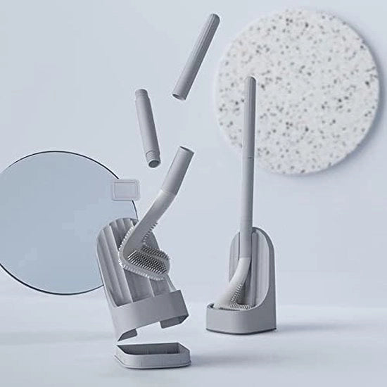 Set di spazzole per il bagno con asta lunga, spazzola per il bagno, senza fori morti, spazzola per pulizia del bagno, set di spazzola per il bagno e supporto (grigio)