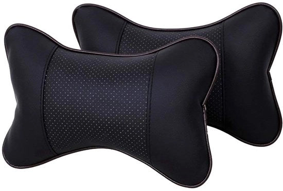 Cuscino auto 2 in 1 in PU pelle, sostegno testa auto, cuscino respirante, assorbimento shock, anti-fatiga, accessori decorativi auto, nero