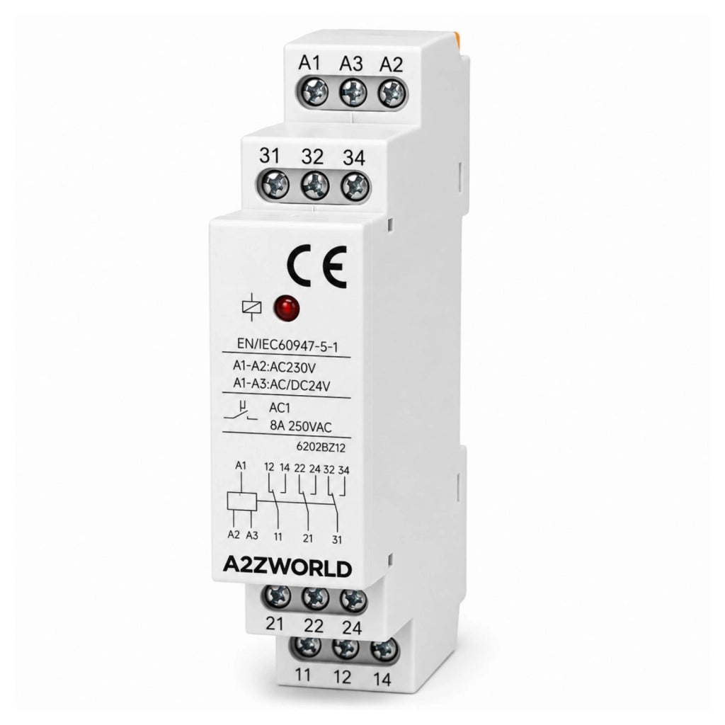 Relè Intermedio Modulare AC230V AC/DC24V, per Guida DIN, Indicatore LED, 1 Modulo, Contatti SPDT, per Automazione Quadri Elettrici (3X8A)