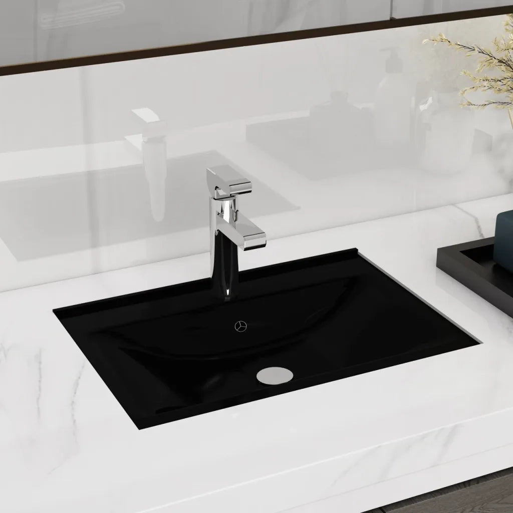 Lavandino Bagno Ceramica Nera Rettangolare e Foro di Trabocco 141933
