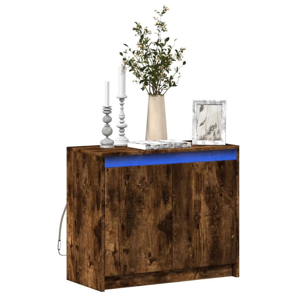 Credenza con LED Rovere Fumo 72x34x61 cm in Legno Multistrato 852177