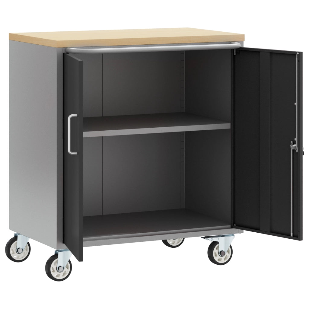 Armadio Portattrezzi  con Ruote e Chiusura Nero 75x45x85 cm Acciaio