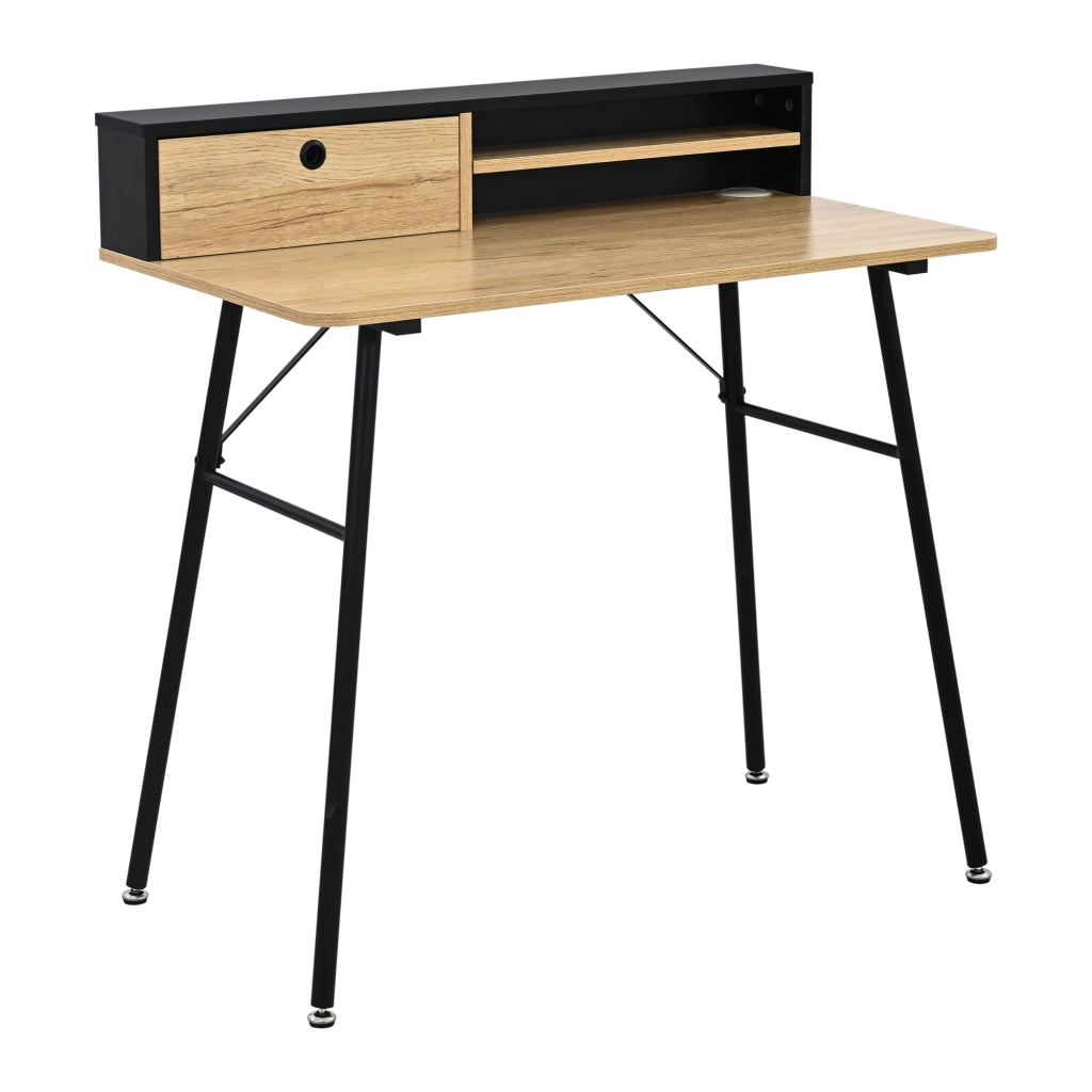 Scrivania Var con 2 Scomparti e Cassetto 93 x 90 x 50 cm - Nero / Effetto Rovere [en.casa]